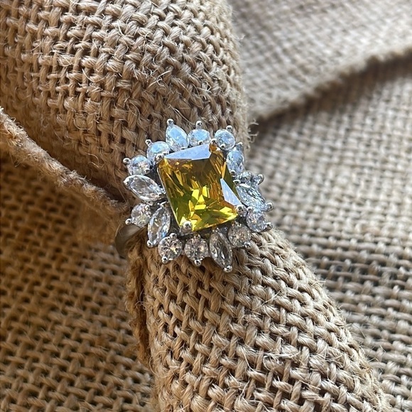 Wedding bridal anniversary 925 Silver Silver Ring Cubic Zircon CZ Yellow - Picture 1 of 13